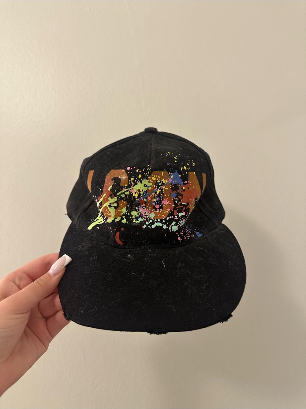 DSQUARED2 Black Baseball Cap with Multicolor Paint-Splatter